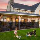 Retractable Baby Gates - 200" Extra Wide Retractable Dog Gate, 42" Extra Tall Mesh Gate Pet Gate with Support Rods, Long Child Safety Gate for Stairs Doorways Indoor Outdoor Large Openings - Black