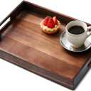Acacia Wood Serving Tray with Handles, 17 Inch Wooden Tray for Ottoman, Breakfast, Lunch, Dinner, Decorative Rectangular Tray for Living Room, Kitchen Counter, Outdoor