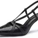 Women's Slingback Kitten Heels - Closed Pointed Toe Pumps with Cross-Strap Low Heel Dress Shoes for Wedding, Party & Daily Wear (8, Black)