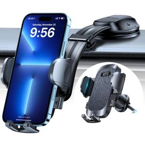 HTU Upgraded Strongest Suction Car Phone Holder Bendable Arm, Never Block View Rotatable Cellphone Mount for Dashboard Windshield Vent, Cradle Stand for iPhone 16 15 14 13 12 Pro Max (Black)