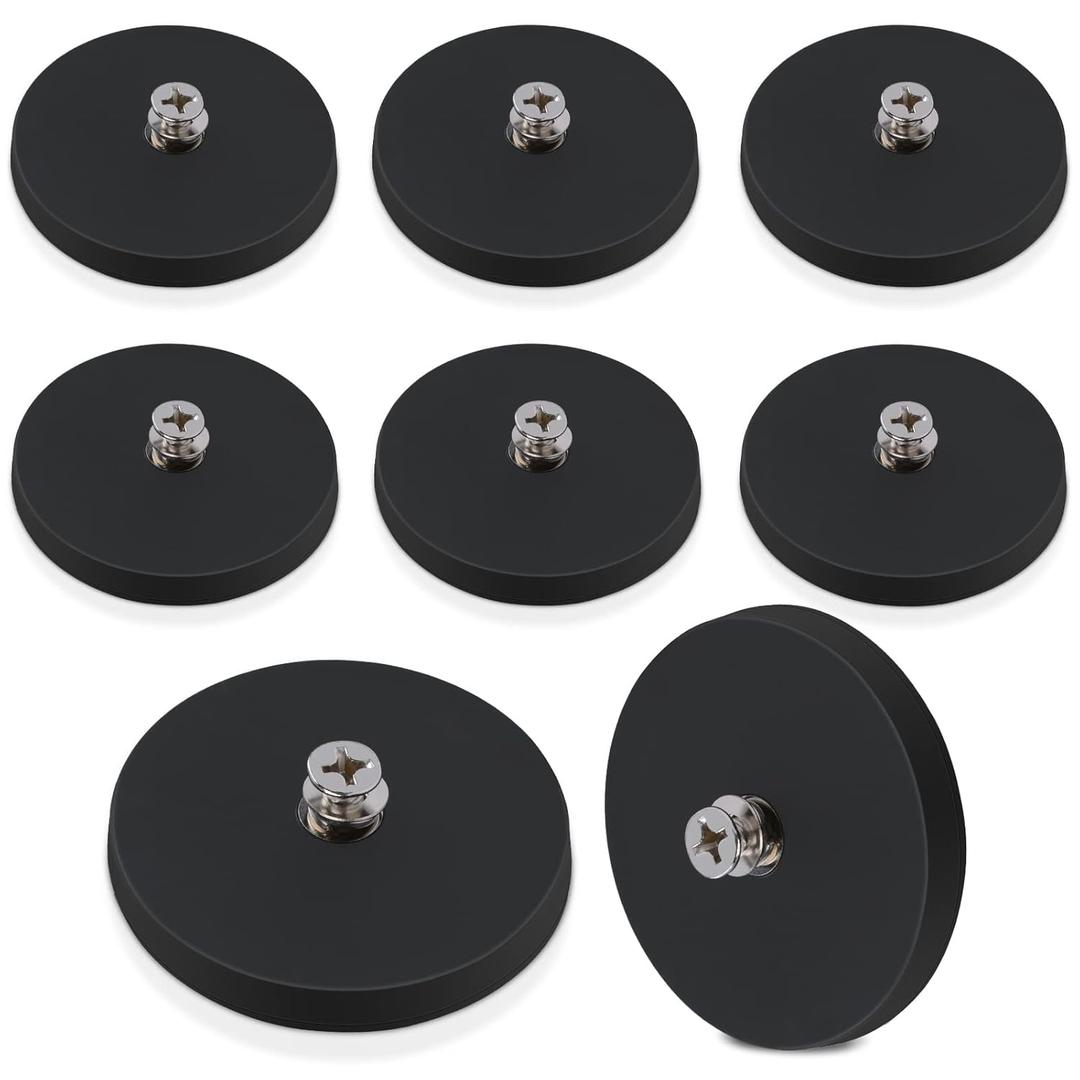 8Pcs Rubber Coated Magnets with M4 Threaded Studs and Nuts, 30LBS Bolt on Magnets, Strong Flag Neodymium Magnet Mount Base with Rubber Coating Non-Slip, Anti-Scratch for Light Bar and Add Mirrors (1.6x0.23in M4-8pack)