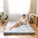 MAXYOYO Little Floal Japanese Futon Floor Mattress, Bed Mattress Topper Portable Thick Sleeping Pad Floor Bed Roll Up Camping Mattress Folding Couch Bed Mattress Pad for Guest Room, Queen Size