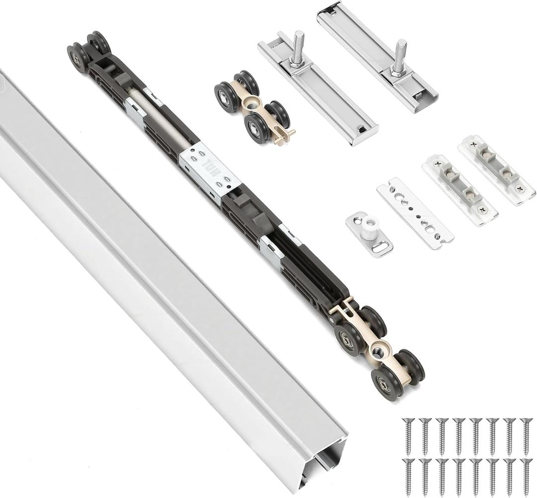 HBL 72Inch Pocket Door Hardware Kit with Soft Close Feature Heavy-Duty Aluminum Track Set, Smooth Sliding & Easy Installation Fits 23" to 36" Wide Single Doors, 72" Track Included.