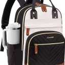 LOVEVOOK Laptop Backpack for Women with Giant Tumbler Holder Pocket, 15.6 inch School College Book Bag Nurse Teacher Backpack, Waterproof Work Travel Backpack Purse Laptop Computer Bag, Beige-Black-Brown