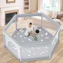 Baby Playpen 65x65 Inch, Large PlayPen for Babies and Toddlers Hexagonal Type Baby Play Yards for Toddlers Infants (Grey)