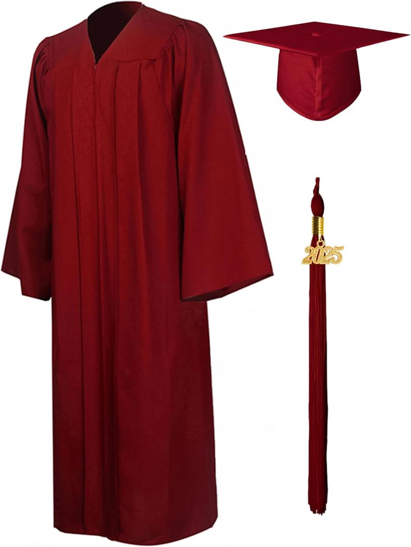 GraduationMall Matte Graduation Gown Cap Tassel Set 2021 for High School and Bachelor Maroon 39(4'6"-4'8")