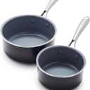 GreenPan Swift Healthy Ceramic Nonstick, 1QT and 2QT Saucepan Set, Stainless Steel Handle, PFAS-Free, Dishwasher Safe, Oven Safe, Black