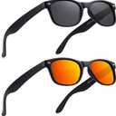 2 Pack Reader Sunglasses for Men Women Classic Rectangle Reading Glasses Outdoor Full Lenses Magnifying Eyewear UV Protection Black/Orange +1.0