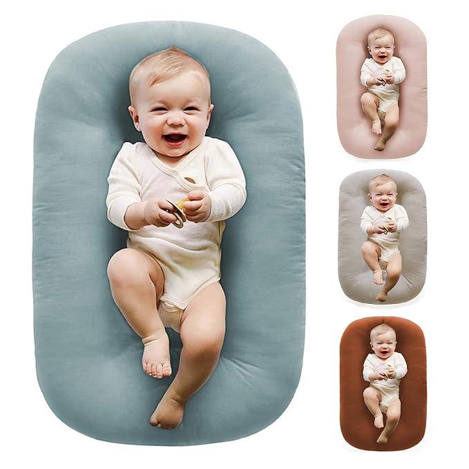 Baby Nest (0-9 Months) Organic Cotton Baby Lounger - Blue