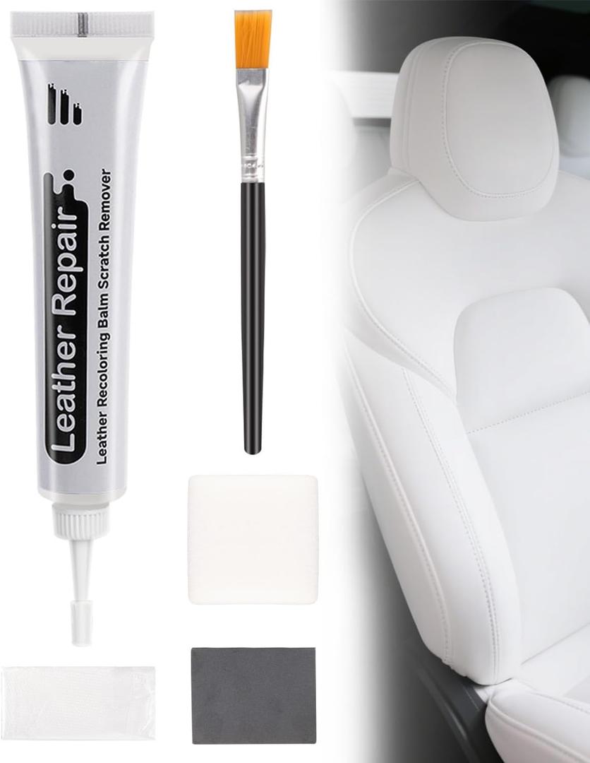 White Leather Recoloring Balm for Tesla Model Y/3/S/X, Leather Repair Kit & Color Restorer Conditioner, Fix Faded & Scratched Seats, Restore Leather Shine for Car Interior & Accessories
