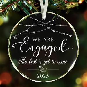 2 x FUCDTEFC 2025 Engagement Ornament, Just Engaged Gift for Couples, Bride, Groom, Beautiful Unique Glass Keepsake for Newly Engaged Women, Friends, Happy Engagement Gift for Her