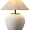 Farmhouse Table Lamps Black 18.8" Tall Ceramic Table Lamp Rustic Southwestern Clay Pot Ceramic Lampshade with Fabric Shade Bedside Nightstand for Living Room Bedroom House Office Entryway (White)