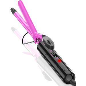 1/2 Inch Small Curling Iron for Short Hair, Dual Voltage Small Curling Wand with 2 Heat Settings 430F & 450F for Tight Curls, Pink