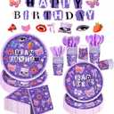 169Pcs Purple Music Birthday Decorations Pop Star Party Decorations Purple Birthday Plates Napkins Cups Banner Cutlery, Purple Party Supplies, Serves 24