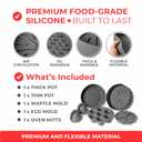 EM Set of 5 Silicone Air Fryer Liners with Egg Bite Mold, Waffle Mold & Mitts - 8.7 Round Reusable Silicone Inserts for 5-7 Qt Airfryers - Easy to Clean & Heat-Resistant Air Fryer Accessories Set