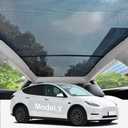 Lightweight mesh Sunshade Roof for Tesla Model Y(2020-2025),2 in 1 Upgraded Sunroof Windshield Shade,Foldable Front & Rear Sunroof UV & Heat Insulation Glass Roof Sun Shade for Model Y Accessories