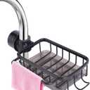 Kitchen Sink Caddy Organizer,Equipped with A Drainage Tray Sponge Holder,Faucet Organizer Rack for Bathroom,Adjustable with Hooks, Suitable for Kitchen and Bathroom, Left Side