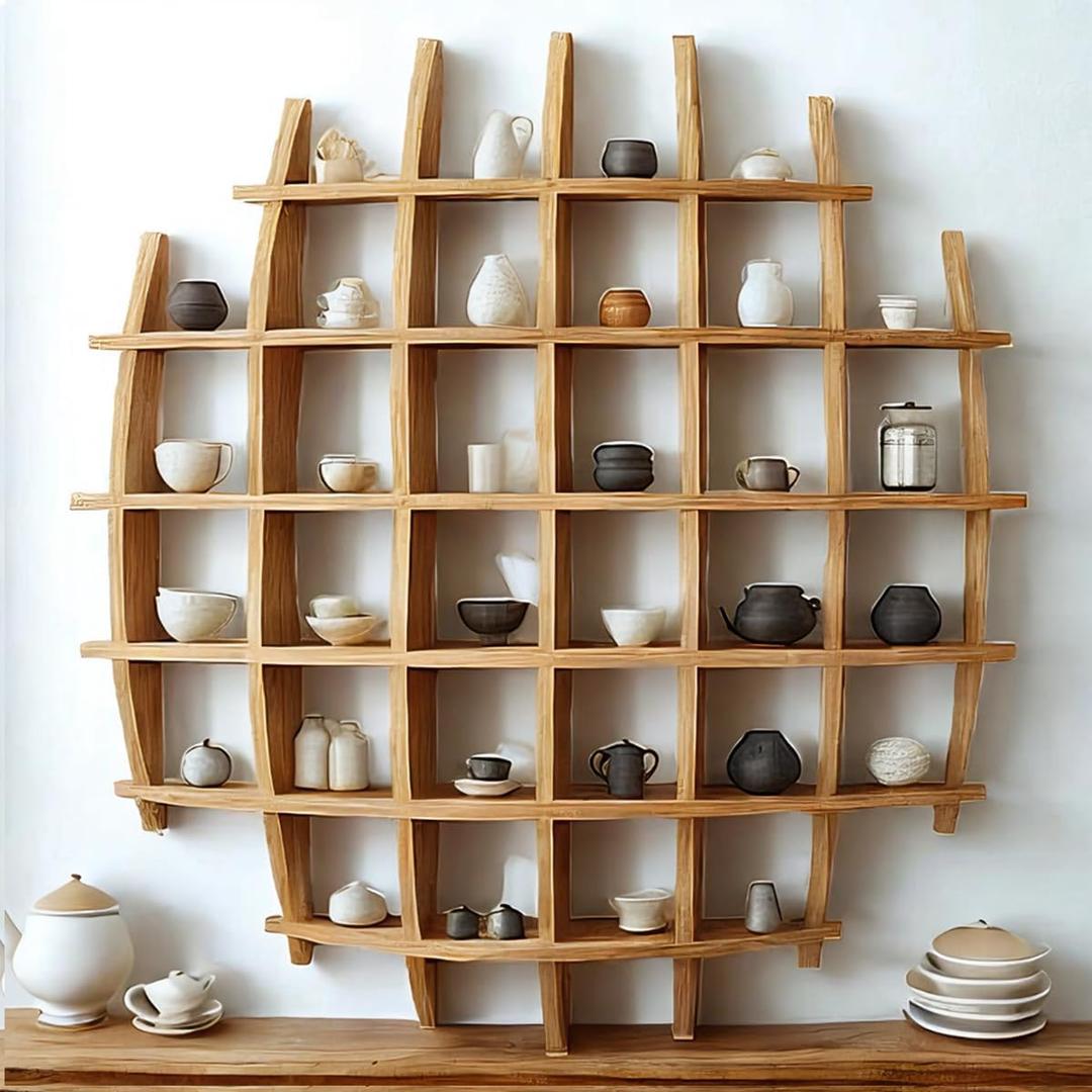 Oversized Hanging Coffee Mug Display Rack,Sphere Solid Wooden Tea Cup Holder,Mug Shelf for Wall,Multi Slot Wall Decor Display Cabinet,for Living Room Kitchen Office(47.247.2'')