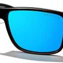MERRY'S Rectangular Polarized Sports Sunglasses for Men Women Cycling Driving Fishing UV400 Protection S8225 (Black Frame/Gray Metal/Blue Mirror Lens)