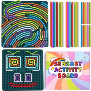 Sensory Activity Board - Large Silicone Fidget Toy for Autism, Anxiety, Stress Relief, Calming & ADHD, Double-Sided Silent Sensory Activities for 3+ Kids, Adults with Portable Travel Bag & 30 Strings