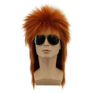 yuehong Long Orange Mullet Wig Spiked Rocker 70s 80s Disco Style Wig For Men Women Heat Resistant Synthetic Fibers Costume Hair(Orange)