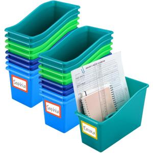 Jinei 24 Pack Book Bins for Classroom with Name Labels, Blue and Green