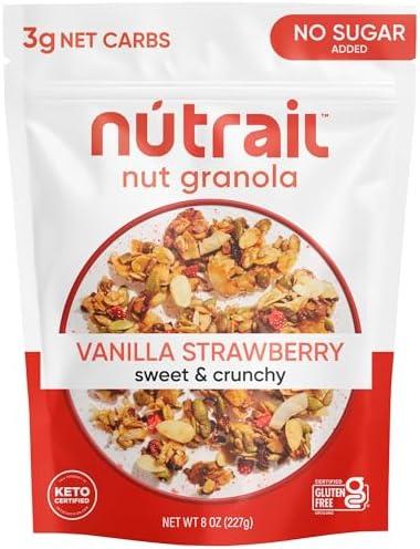 Pack of 2 NuTrail Nut Granola Cereal, Vanilla Strawberry, No Sugar Added, Keto, Low Carb, Gluten Free, Grain Free, Healthy Breakfast 8 oz. 1 Count, BB 10/17/2025