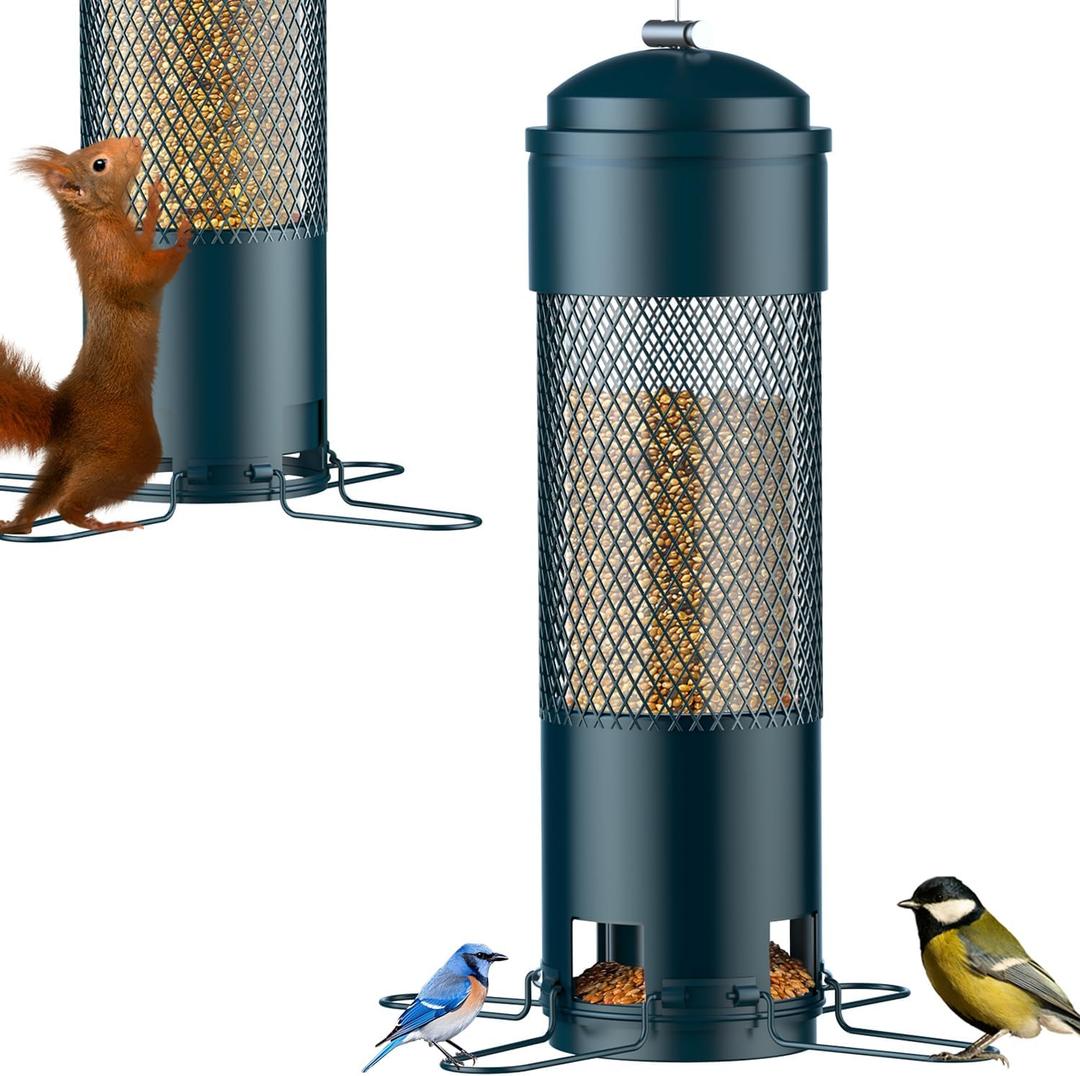 LCSEVEN Bird Feeders for Outdoors Squirrel Proof with Weight-Activated Perches, Hanging Bird Feeder for Outside, Metal Feeder for Wild Cardinal, Finch, Blue Jay, Chickadee, 3LB Seed Capacity, Green