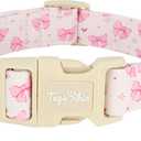 Pink Bow Dog Collar, Girl Dog Collars for Small Medium Large Dogs, Cute Cotton Puppy Collar with Adjustable Buckle, Gift for Female Dogs-S