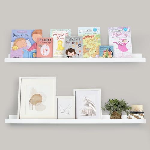storenization Floating Shelves for Wall, 24 inch White Floating Shelves for Wall 2-Pack, Solid Wood Long Picture Ledge Shelf with Enhanced Lip Design for Bedroom Living Room Bathroom