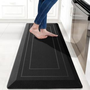 UKISS 9/10"" Extra Thick Cushioned Anti Fatigue Kitchen Mat, Waterproof High Density Foam Standing Desk Mat, Non-Slip Ergonomic Comfort Mat for Kitchen, Office,Workstation Black (Black, 20" X 48")