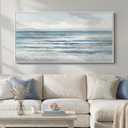 Large Framed Coastal Abstract Landscape Wall Art for Living Room, Horizontal Beach Wave Scenic Canvas Artwork for Walls, Ocean Seascape Picture Print for Dining Room Bedroom Office Wall Decor, 60x30 in