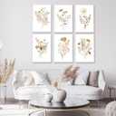 6Pcs Watercolor Flower Wall Art Colorful Wildflowers Canvas Botanical Prints Neutral Floral Poster Neutral Vintage Picture Boho Painting Minimalist Bouquet Wall Decor for Living Room Bedroom Framed (yellow)