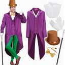 Mepase 6 Pcs Halloween Costume for Adult Men Include Tailcoat Top Hat Scepter Gloves Bow Tie and Collar for Movie Cosplay Large