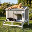Outdoor Cat House – Weatherproof Wooden Shelter with Elevated Base, Balcony & Openable Roof, 2-Story Cozy Condo with Built-in Cat Scratch Mat for Small, Feral, or Community Cats