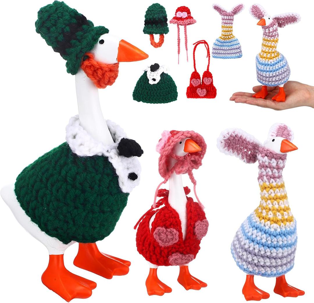 3 Set 7 Inch St Patricks Day Desk Goose Outfits Shamrocks Bunny Small Porch Goose Costumes Combination Porch Geese Outfits Cute and Funny Geese Clothes for Magnetic Statue