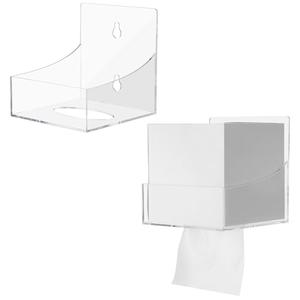 Geelin 1 Pcs Tissue Box Holder Wall Mount Acrylic Dispenses Tissue Box Shelf Gloves Wipes Paper Napkins Organizer Upward or Downward for Kitchen Bathroom Office Rv (Clear)