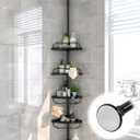 Corner Shower Caddy Tension Pole - 125 Inch Tall Adjustable Inside Shower Organizer 4-Tier Rustproof Bathroom Organizer Shelves for Bathtub Shampoo Conditioner Storage, Floor to Ceiling Standing Caddy (Black)