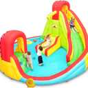 Heavy Inflatable Water Slide Park, Double Slide Climbing Wall Fountain for Outdoors, Equipped with Air Blower