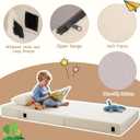 Tiita Folding Sofa Bed Floor Mattress for Kids, Glow Tri Folding Mattress Kid Fold Up Sofa Futon Fold Chair Beds, Child Foldable Mattress Floor Beds Fold Couch for Playroom, Plush Beige