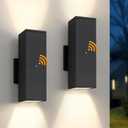 Dusk to Dawn Outdoor Lighting, LED Square Up and Down Outdoor Sconce Lights, Matte Black Exterior Lighting Fixtures with 7W LED Bulbs, Front Porch Lights for House, Garage, Patio, Doorway, 2 Pack