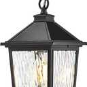 Outdoor Hanging Pendant Light, HWH 12 Inch Hanging Porch Light, Outdoor Pendant Light Fixture with Adjustable Chain, Die-Cast Aluminum with Water Ripple Glass
