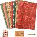 2 x Layninder Christmas Wrapping Paper, 8 Sheets Vintage Kraft Wrapping Paper w/Tags Stickers Rope, Xmas Paper w/Santa Reindeer Merry Christmas, Gift Paper for Holiday (27.6x19.7in, Folded)