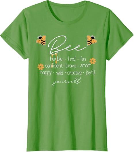 Bee Happy Kind Brave Humble Smart Positive Bumblebee Women's T-Shirt Color/Bright Green XL