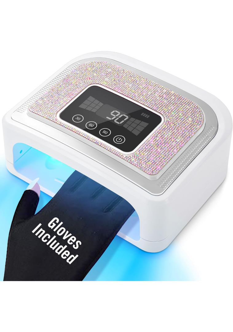 Cordless Nail Lamp, Rechargeable UV Nail Lamp for Gel Nails, LED Nail Lamp with 4 Timer Modes, Gel Nail Light Decorate with Sparkling Nail Rhinestones Diamond (Sparkly Diamond and White)