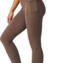 Women's High Waisted Light Compression Workout Full Length Leggings Cross Waist Yoga Pants Athletic Running Pockets (Brown, L)