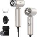 slopehill Dual Voltage Travel Mini Hair Dryer, Lightweight Ionic Blow Dryer, Professional Fast Drying, Compact Portable Quiet Hairdryer with Magnetic Diffuser for Women, International European 100-240V (Stone)