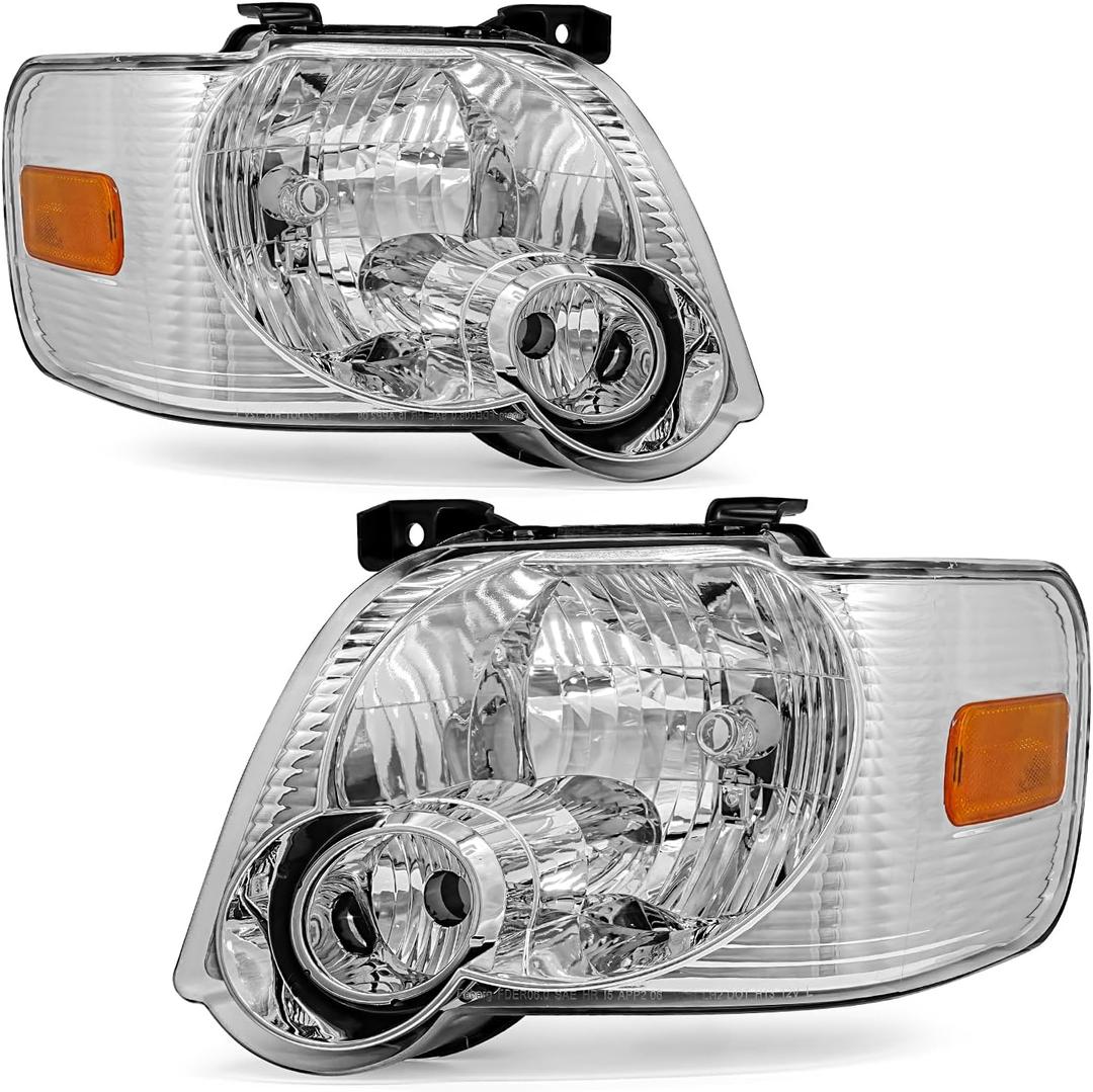 Headlights Compatible with 2006 2007 2008 2009 2010 Ford Explorer 2007-2010 Ford Explorer 4-Dr Sport Trac Chrome Housing with Amber Reflector Headlamp Driver And Passenger SideW/O Bulbs