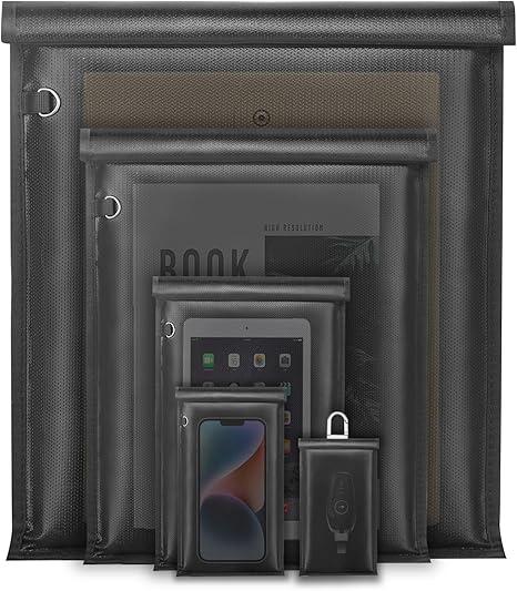 yaokvide Large Faraday Bags - 5 Pack Faraday Cages for Laptops & Tablets & Phones & Car Keys, Faraday Key Fob Protector, Fireproof & Waterproof Anti-theft Signal Blocking Pouch