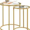 Yaheetech Round Nesting Side Table Stacking Coffee Table, Set of 2 Circular End Tables w/Metal Frame & Tempered Glass Top & Protective Foot Pads for Small Space Living Room Office, Mustard Gold